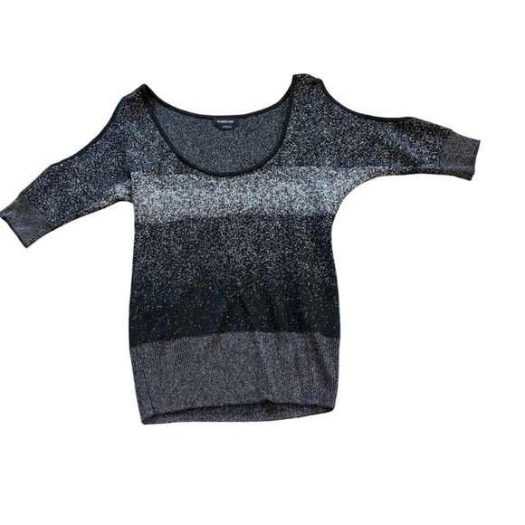 Bebe Black Silver Sparkle Long Sleeve‎ Knit Top Party Cocktail Glam - Picture 2 of 6